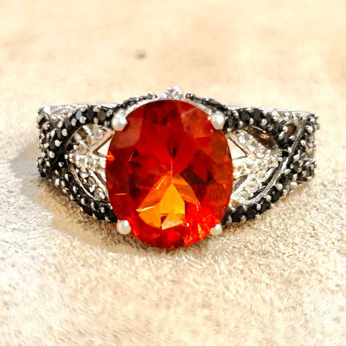 Citrine (Madeira) and White Topaz Cocktail Ring (size 7)