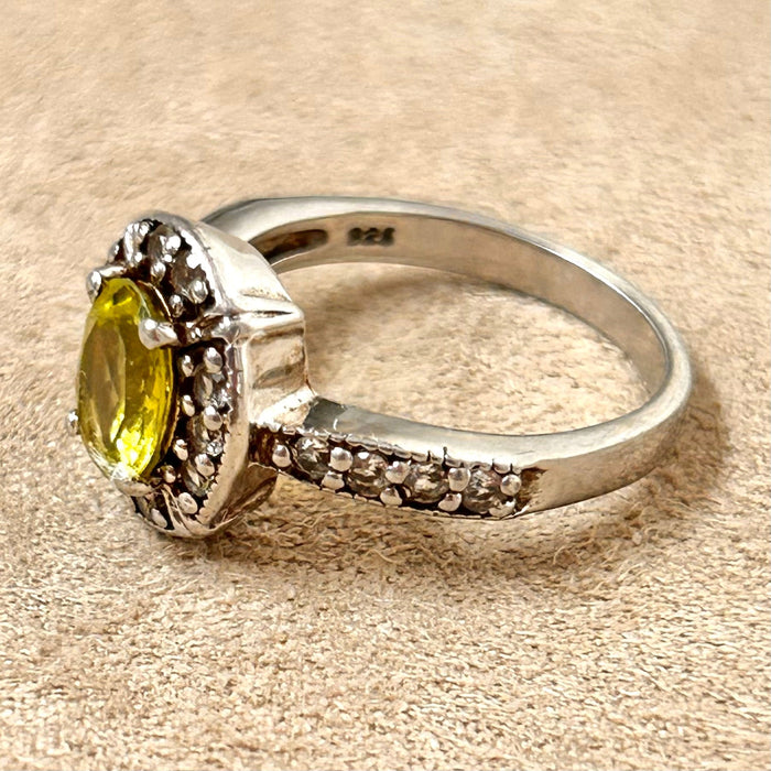Peridot and White Topaz Sterling Silver Ring (size 7)