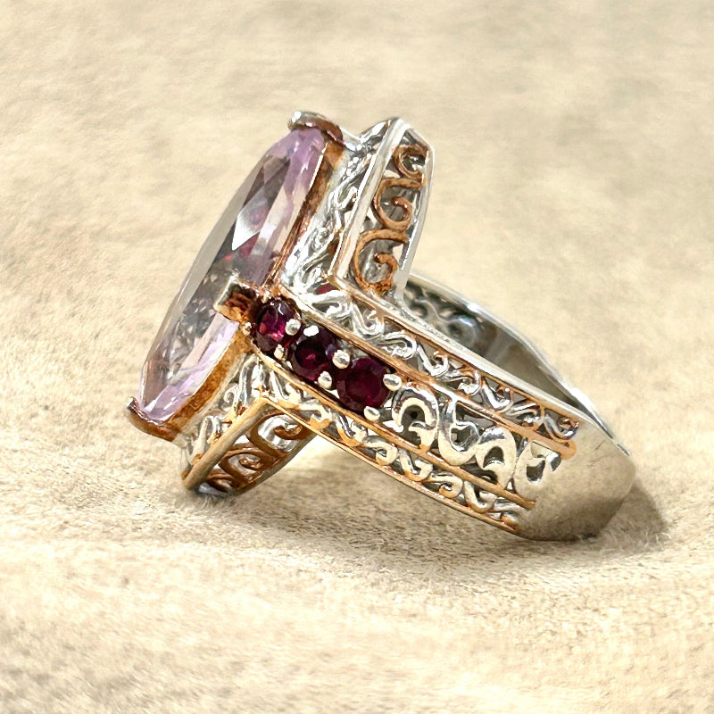 Amethyst (Rose) and Garnet Cocktail Ring (size 8)