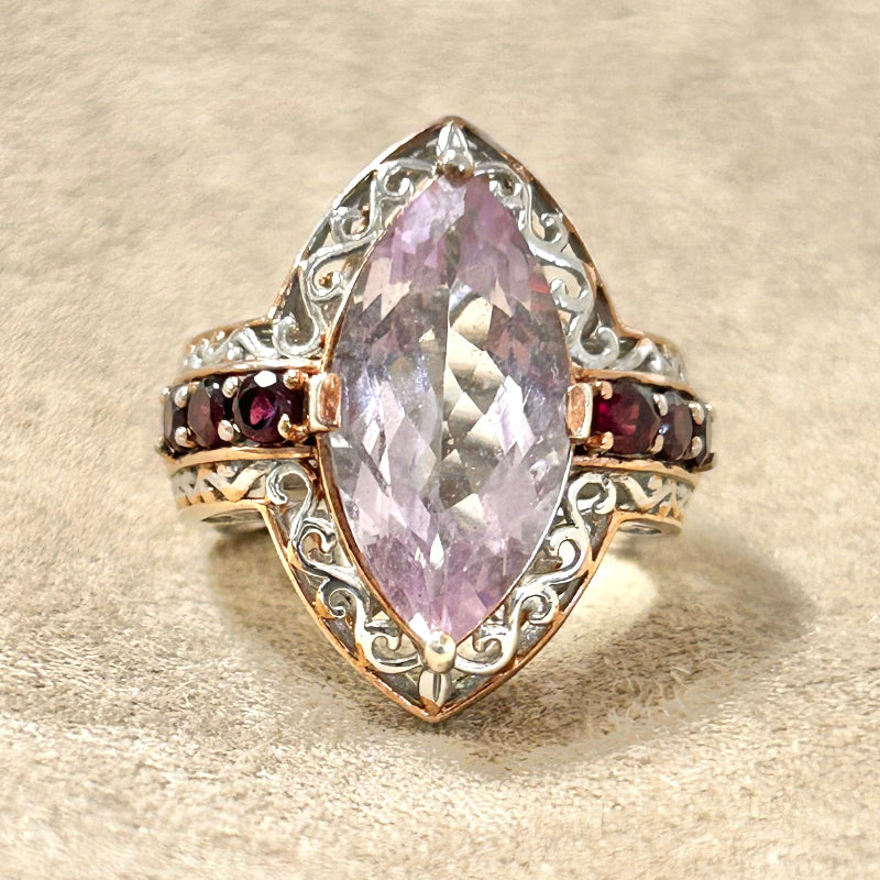 Amethyst (Rose) and Garnet Cocktail Ring (size 8)