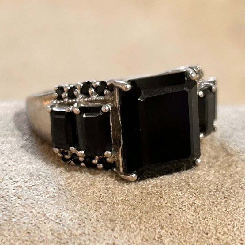 Black Spinel and Sterling Silver Cocktail Ring (size 8)