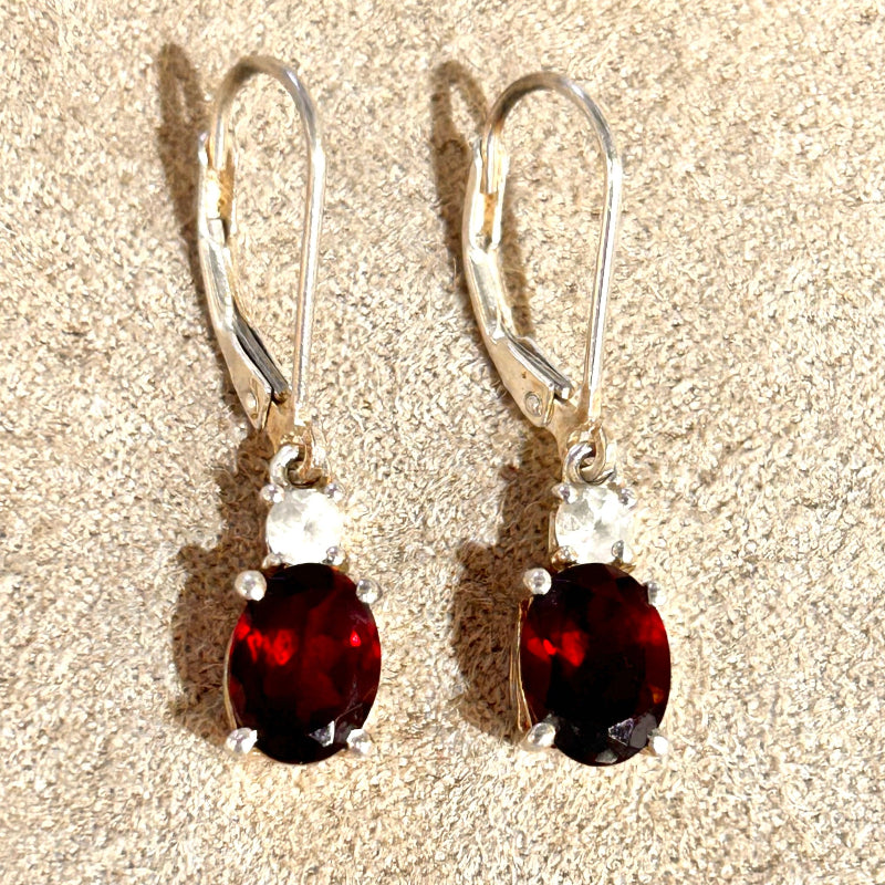 Garnet and White Topaz Dangle Earrings