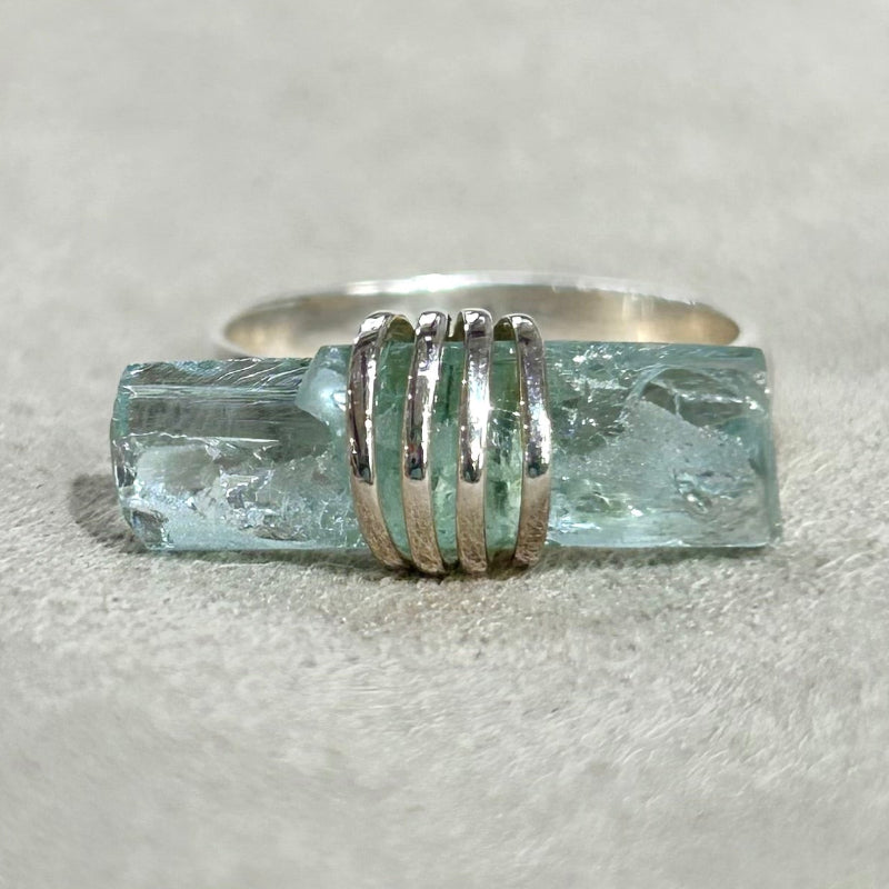 Aquamarine (Rough) Wrapped Ring (Size 8)