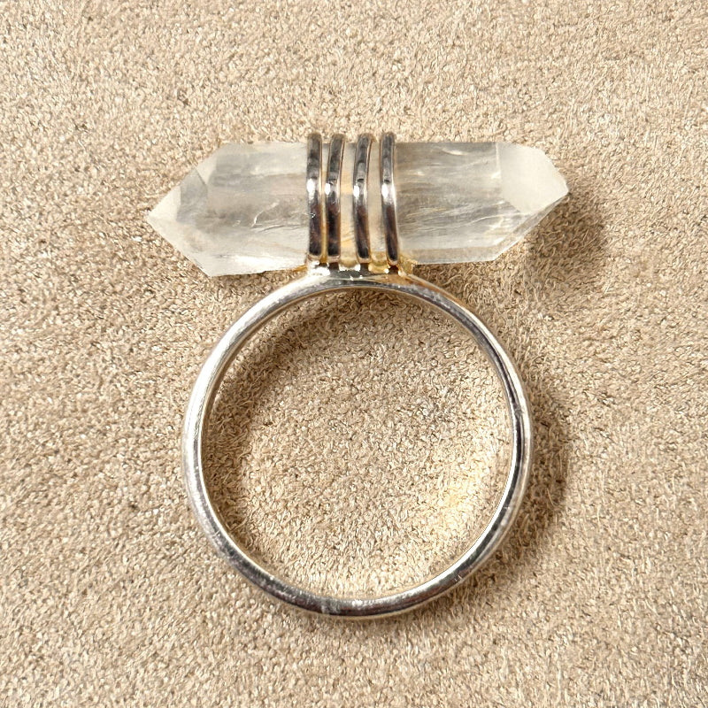 Quartz (Double Terminated Lemurian) Crystal Ring (Size 8)