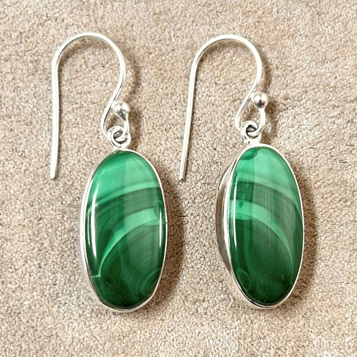 Malachite and Sterling Silver Dangle Earrings