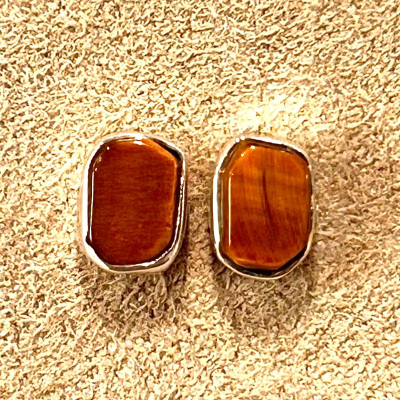 Tiger Eye Bezel Post Earrings
