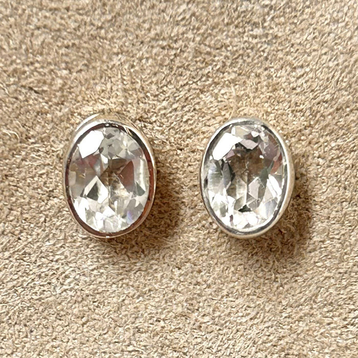 Topaz (White) Faceted Bezel Post Earrings