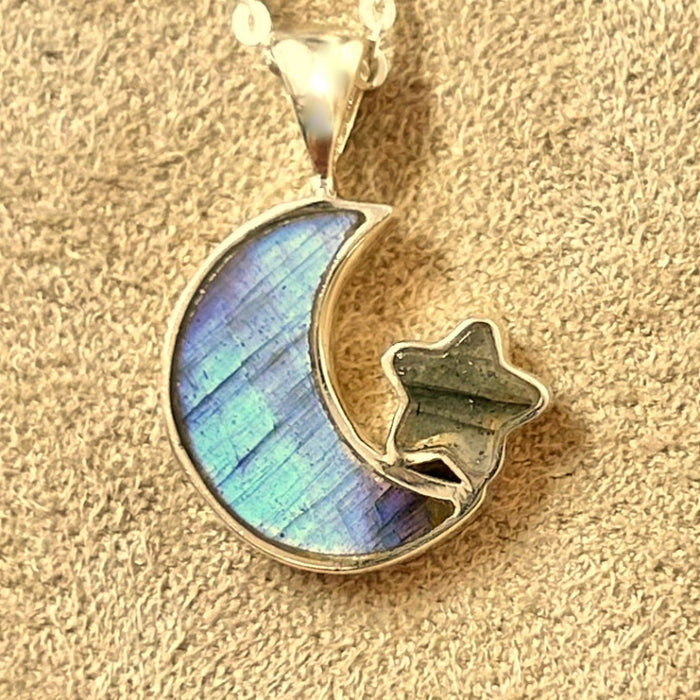 Labradorite (Moon and Star) and Sterling Silver Pendant on Chain