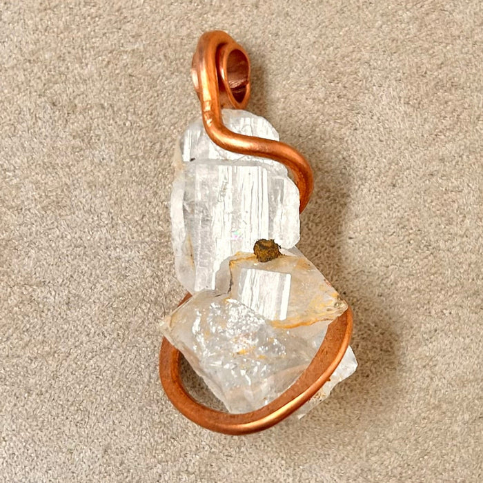 Quartz (Faden) and Copper Wire-Wrapped Pendant