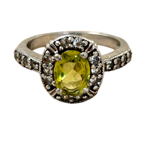 Peridot and White Topaz Sterling Silver Ring (size 7)
