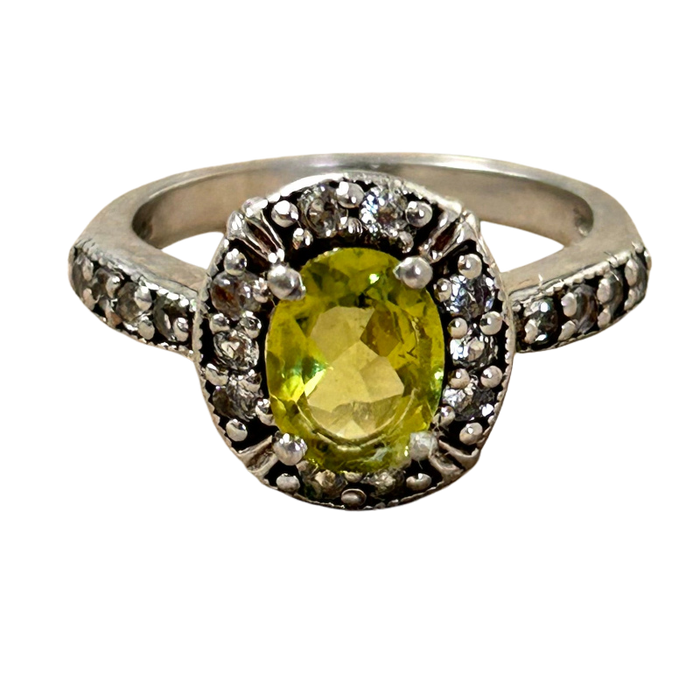 Peridot and White Topaz Sterling Silver Ring (size 7)