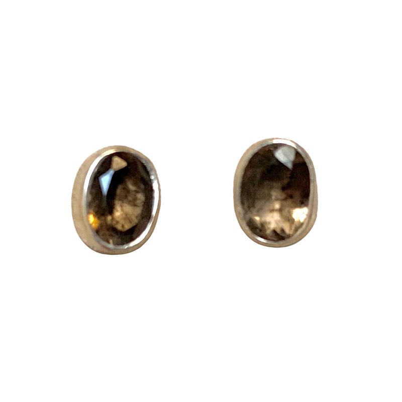 Smoky Quartz Oval Stud Earrings