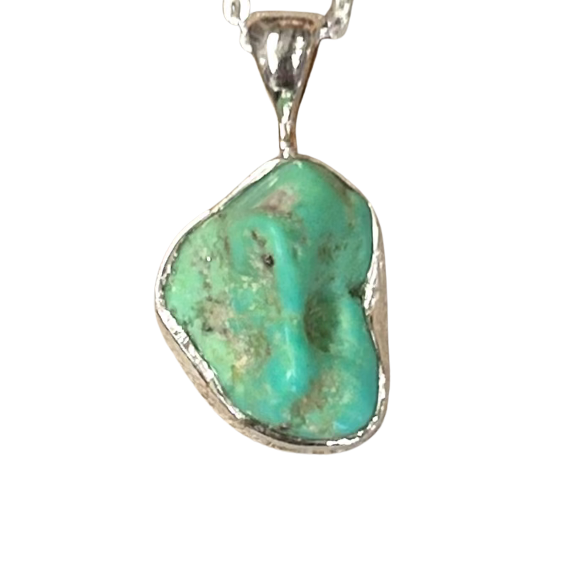 Turquoise (Rough) and Sterling Silver Pendant and Chain