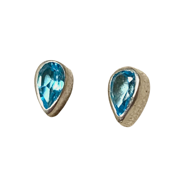 Topaz (Swiss Blue) Tear Drop Post Earrings