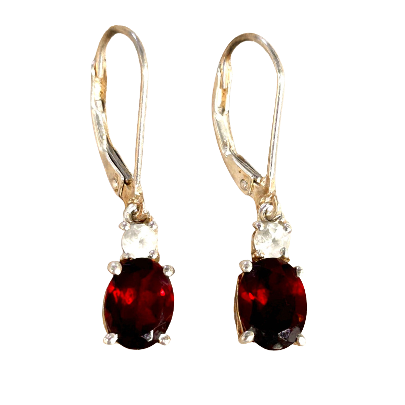 Garnet and White Topaz Dangle Earrings
