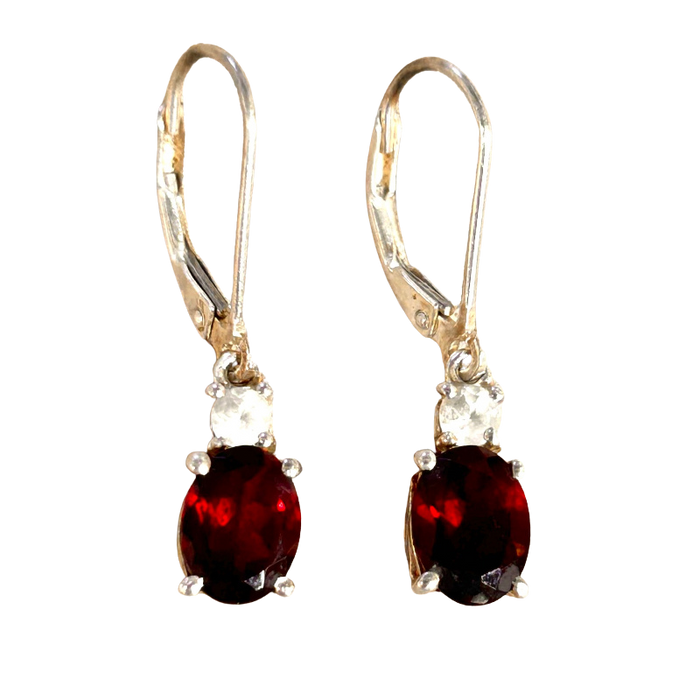 Garnet and White Topaz Dangle Earrings