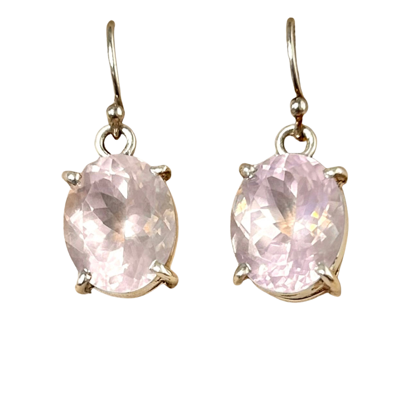Rose Quartz Faceted Dangle Earrings
