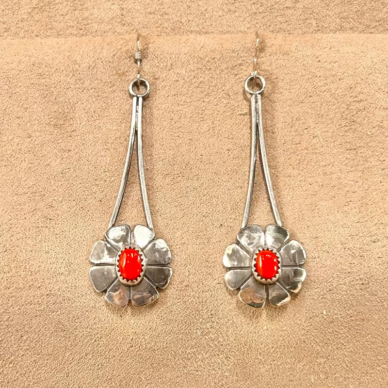 Coral And Sterling Silver Artisan Dangle Earring