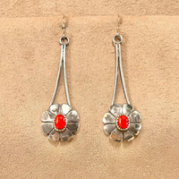 Coral And Sterling Silver Artisan Dangle Earring
