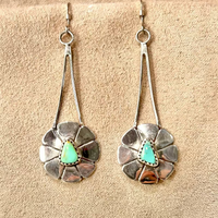 Turquoise And Sterling Silver Artisan Dangle Earring