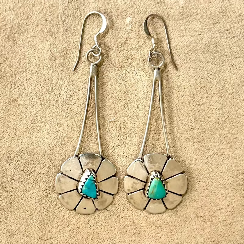 Turquoise And Sterling Silver Artisan Dangle Earring