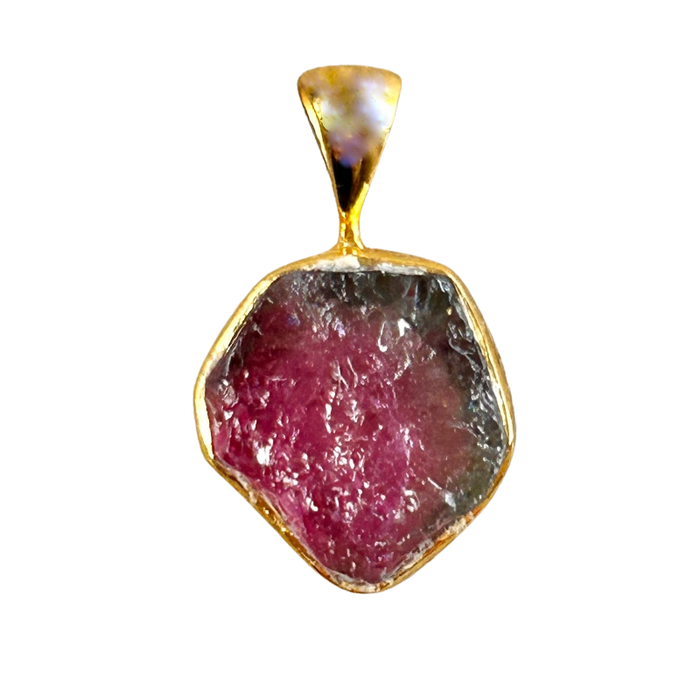 Watermelon Tourmaline and Gold Vermeil Pendant