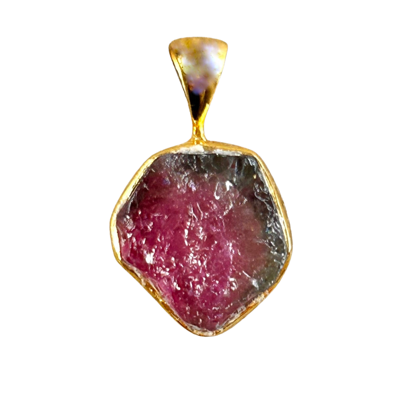 Watermelon Tourmaline and Gold Vermeil Pendant