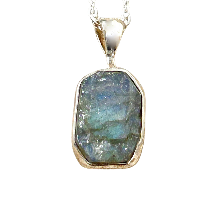 Labradorite (Rough) and Sterling Silver Pendant on Chain