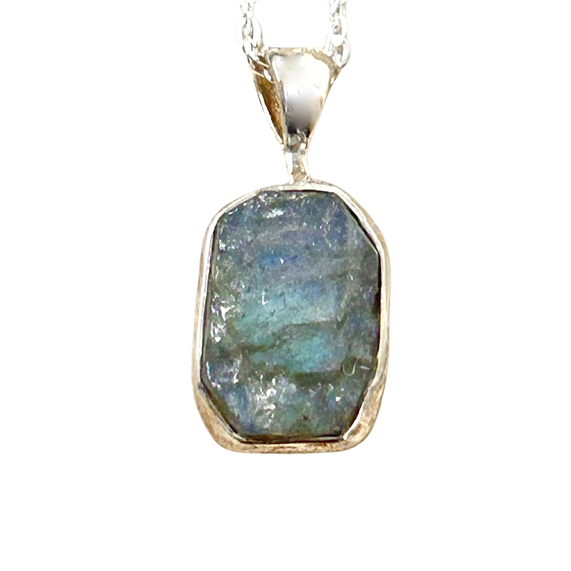 Labradorite (Rough) and Sterling Silver Pendant on Chain