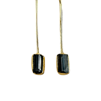 Tourmaline (Black, Schorl) & Gold Vermeil Drop Earrings