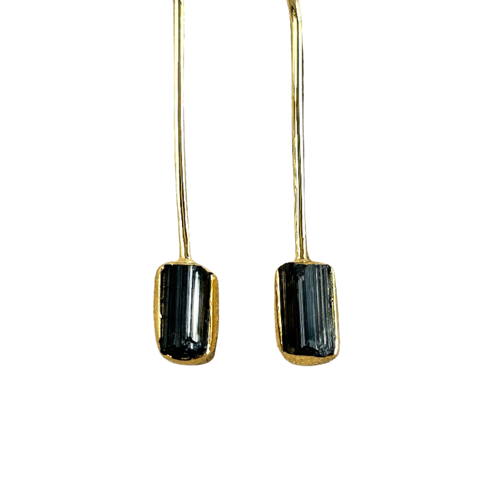 Tourmaline (Black, Schorl) & Gold Vermeil Drop Earrings