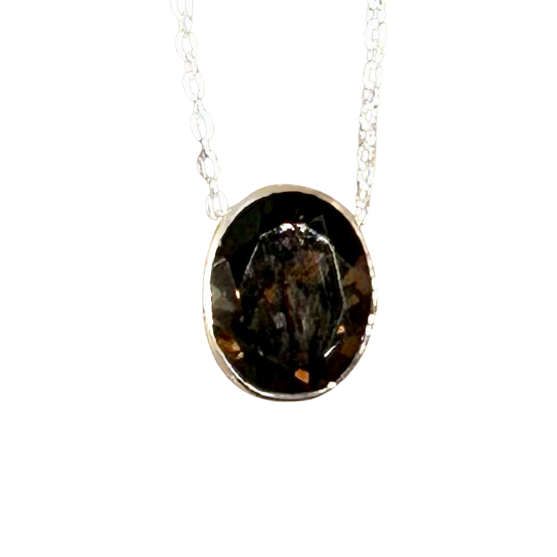 Smoky Quartz (Faceted) in Sterling Silver Pendant and Chain