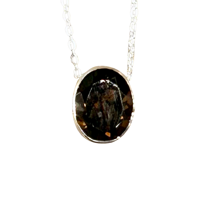 Smoky Quartz (Faceted) in Sterling Silver Pendant and Chain