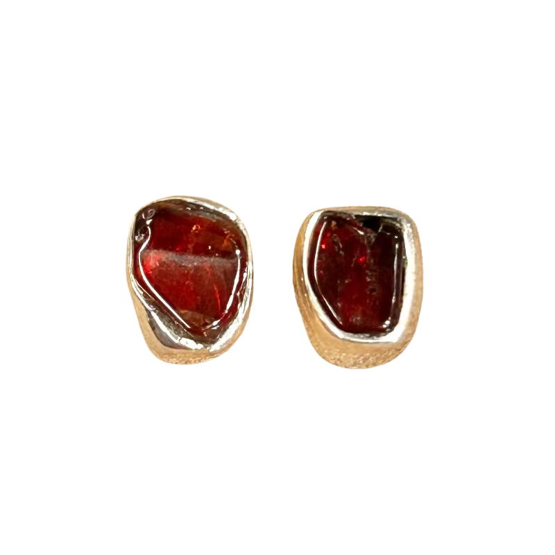 Garnet (Red) Bezel Stud Earrings