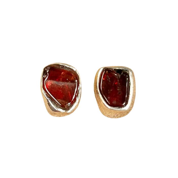 Garnet (Red) Bezel Stud Earrings