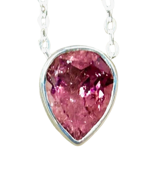 Tourmaline (Pink) & Sterling Silver Slide Necklace