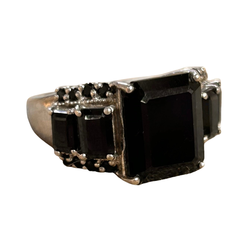 Black Spinel and Sterling Silver Cocktail Ring (size 8)