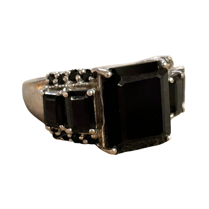 Black Spinel and Sterling Silver Cocktail Ring (size 8)
