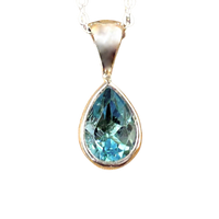 Topaz (Swiss Blue) Tear Drop Pendant and Chain