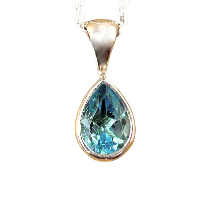 Topaz (Swiss Blue) Tear Drop Pendant and Chain