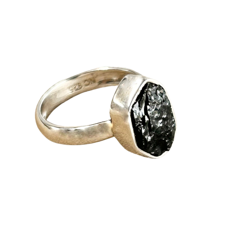 Tourmaline, Black (Schorl) and Sterling Silver Ring (size 5)