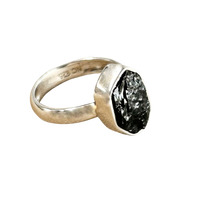 Tourmaline, Black (Schorl) and Sterling Silver Ring (size 5)