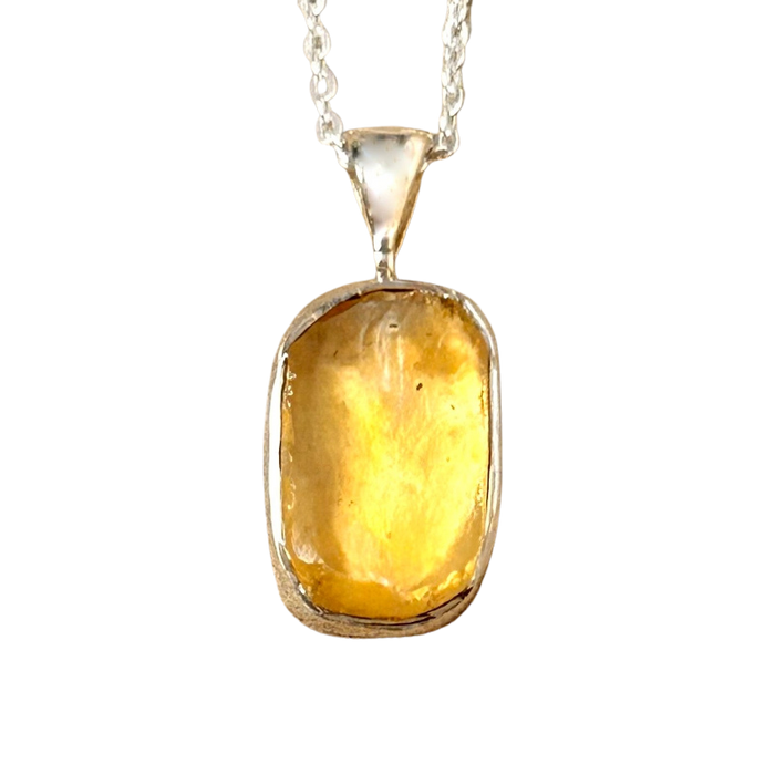 Libyan Desert Glass and Sterling Silver Pendant and Chain