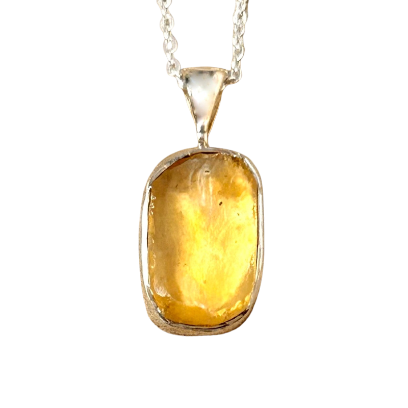 Libyan Desert Glass and Sterling Silver Pendant and Chain
