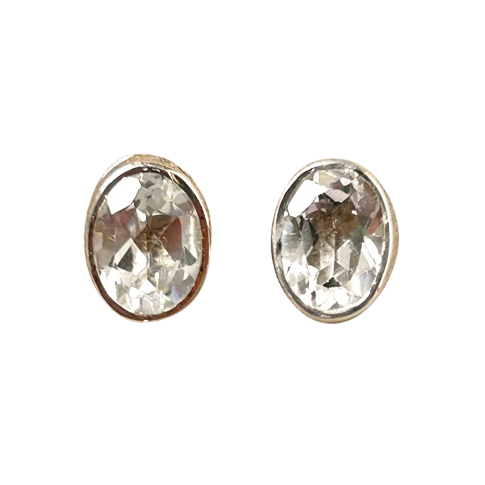 Topaz (White) Faceted Bezel Post Earrings