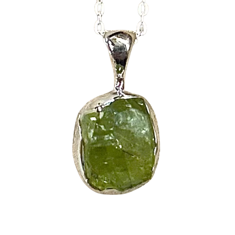 Peridot (Rough) in Sterling Silver Necklace