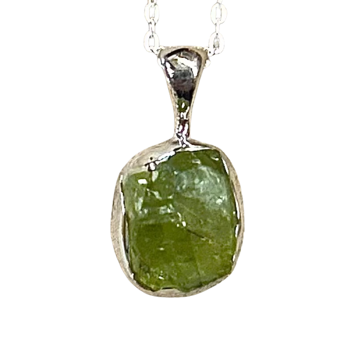 Peridot (Rough) in Sterling Silver Necklace