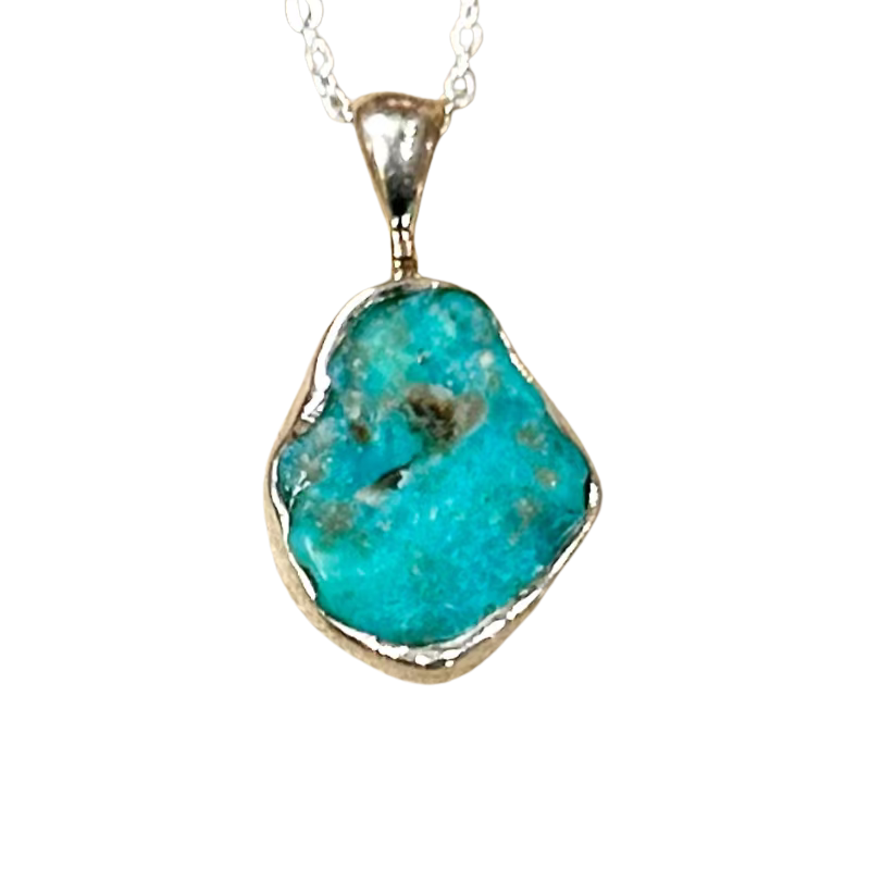 Turquoise (Rough) and Sterling Silver Pendant and Chain