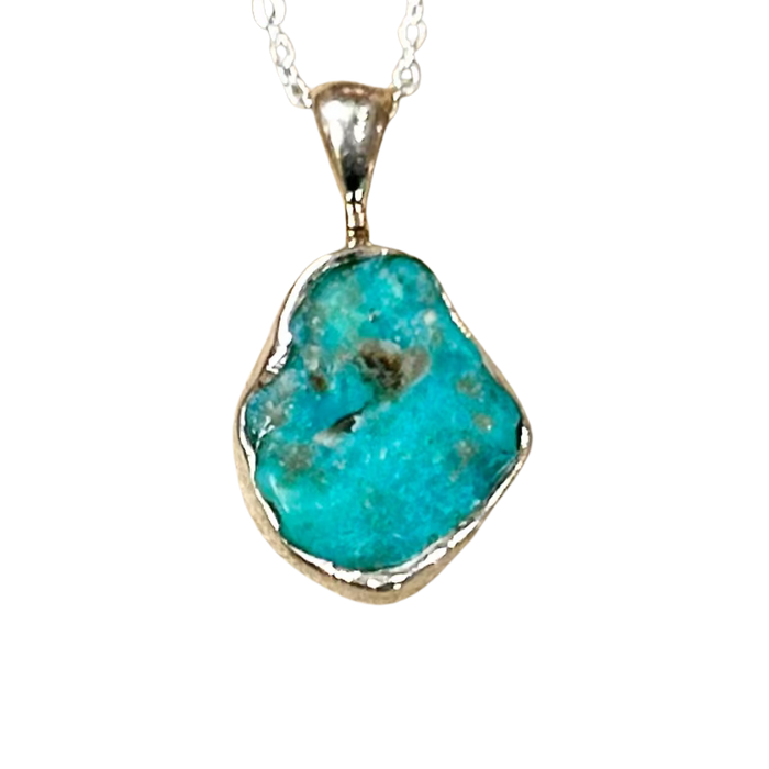 Turquoise (Rough) and Sterling Silver Pendant and Chain