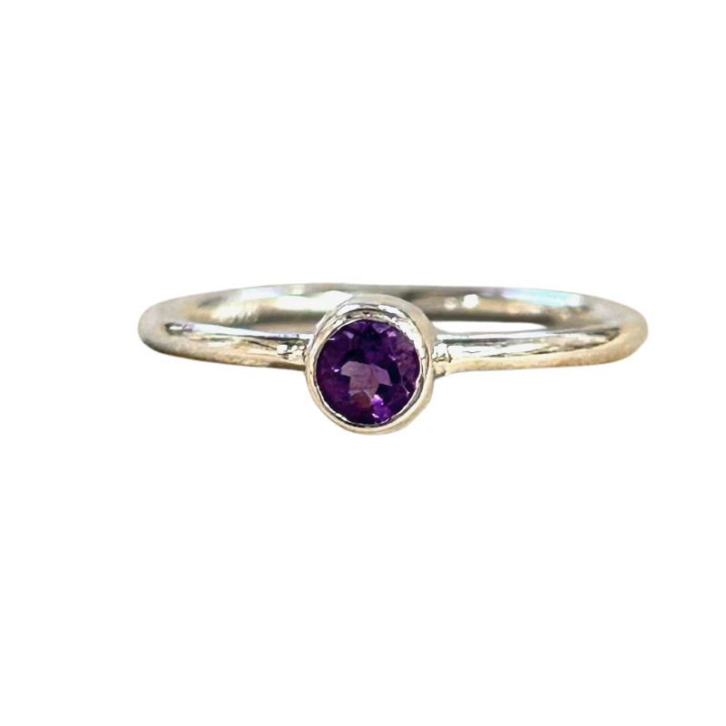 Amethyst (Faceted) Sterling Silver Stacker Ring